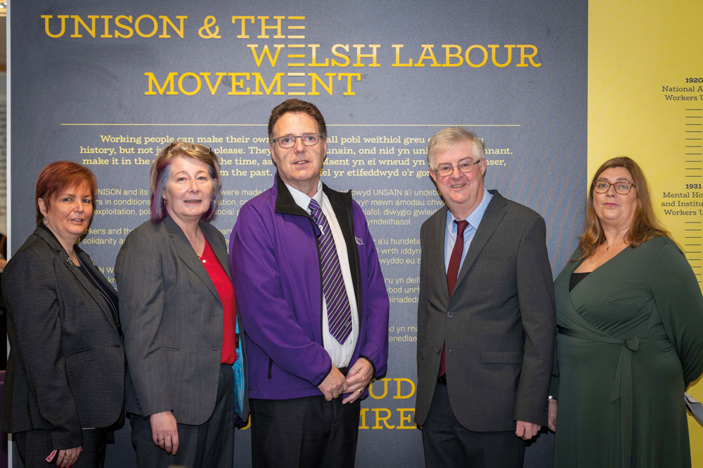 UNISON Cymru Wales convenor team with First Minister Mark Drakeford and regional secretary Karen Loughlin